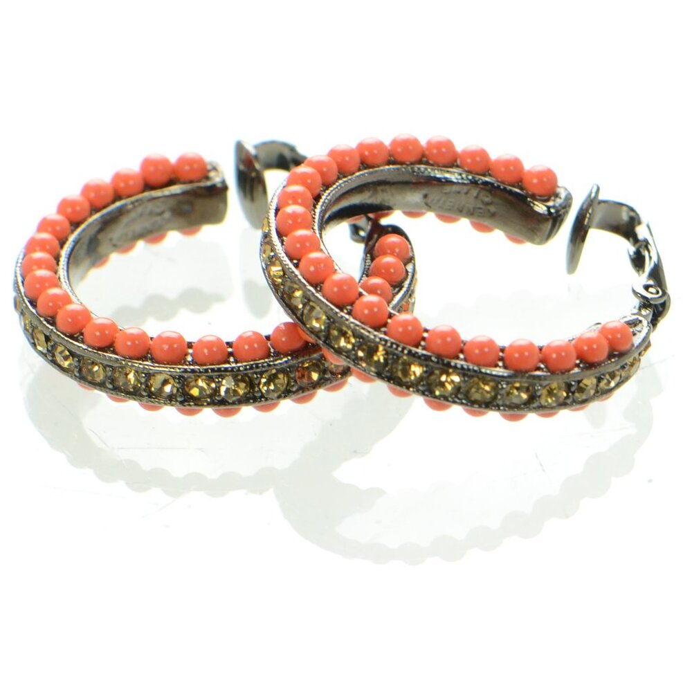 Vintage Kenneth Jay Lane Kjl Coral & Crystal Hoop… - image 2